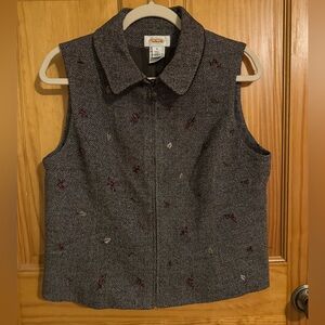 Talbots Wool Blend Herringbone Embroidered Vest – Size Medium